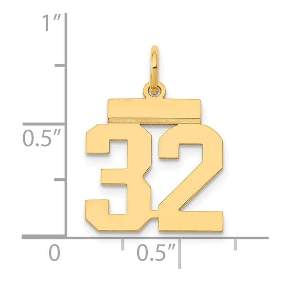 14k Yellow Gold, Athletic Collection, Small Polished Number 32 Pendant - Picture 4 of 5